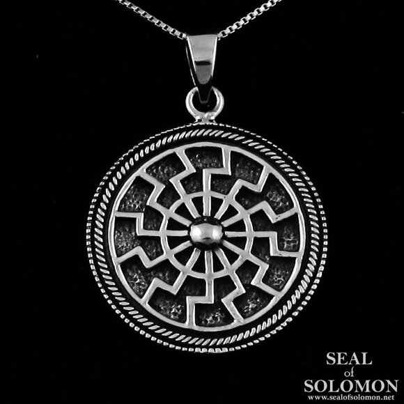 Pagan Necklace Slavic Black Sun Pendant Mandala Symbol in Sterling Silver 1