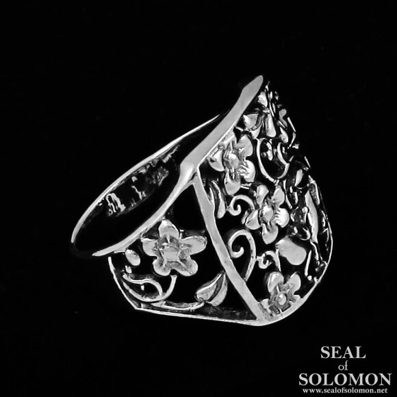 Sterling Silver Flowers Square Ring for Women 1