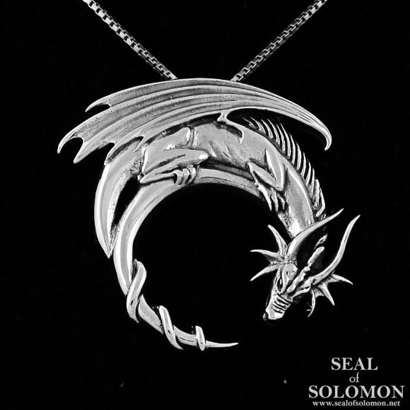Dragon on Moon Neckalce Celestial Amulet in 925 Silver 1