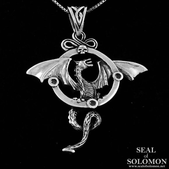 Large Sterling Silver Dragon Pendant With Granat Stone 1