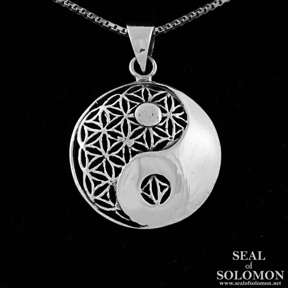 Small Sterling Silver Yin Yang Flower of Life Necklace