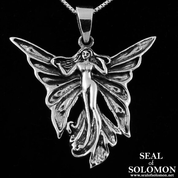 Fairy Pendant With Spread Wings Necklace is Made Out of Sterling Silver 1