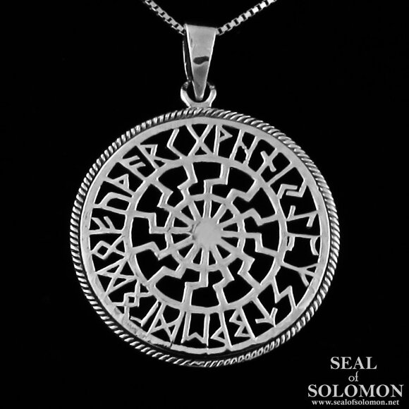 925 Silver Slavic Black Sun Symbol Necklace with Runic Calendar