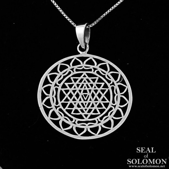 Sterling Silver Large Sri Yantra Necklace Sacred Geometry Amulet