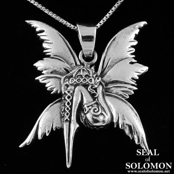 Stunning Sitting Fairy Pendant With Large Wings Made Out of Sterling Silver 1