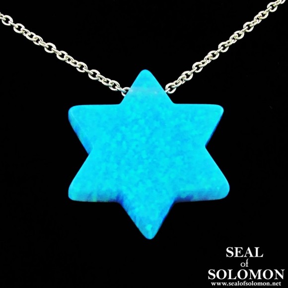 Star of David / Magen David Necklace Carved Out of Synthetic Blue Opal Stone
